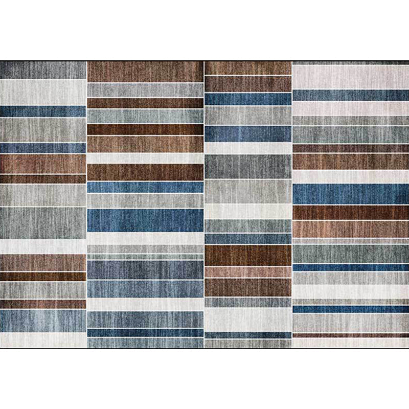 Contemporary striped rug brown and blue polyester rug machine washable non-slip rug for the bedroom