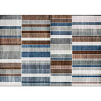 Contemporary striped rug brown and blue polyester rug machine washable non-slip rug for the bedroom