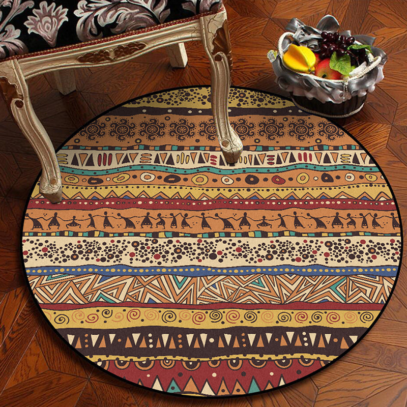 Americana Tribal Pattern Rug Red and Brown Polyester Rug Machine Washable Non-Slip Area Rug for Bedroom