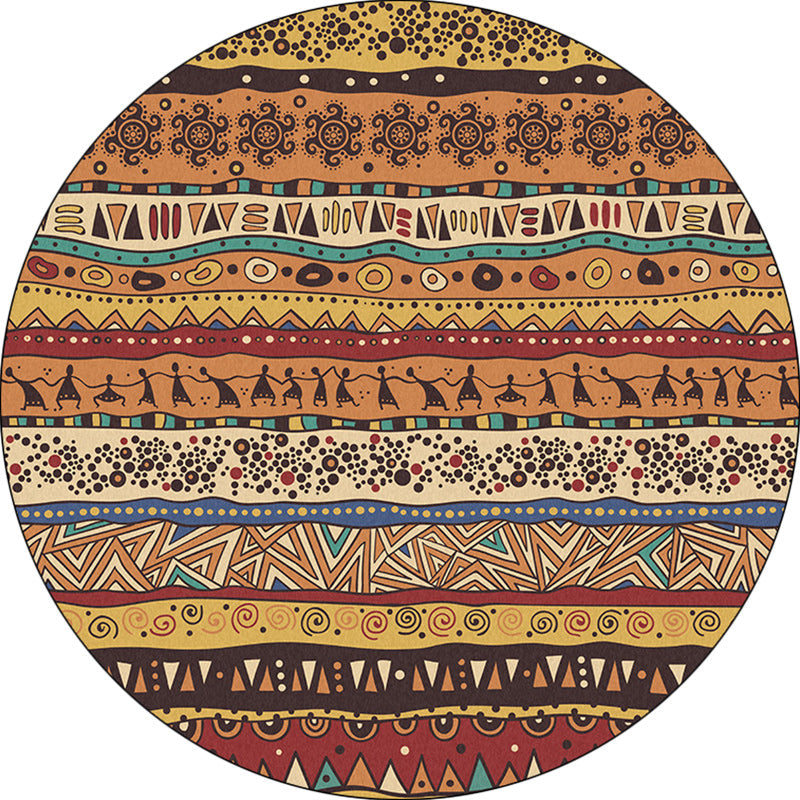 Americana Tribal Pattern Rug Red and Brown Polyester Rug Machine Washable Non-Slip Area Rug for Bedroom