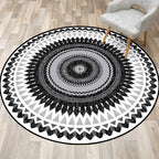 Vintage concentric circles pattern rug white and black tribal rug polyester washable non-slip backing rug for living room
