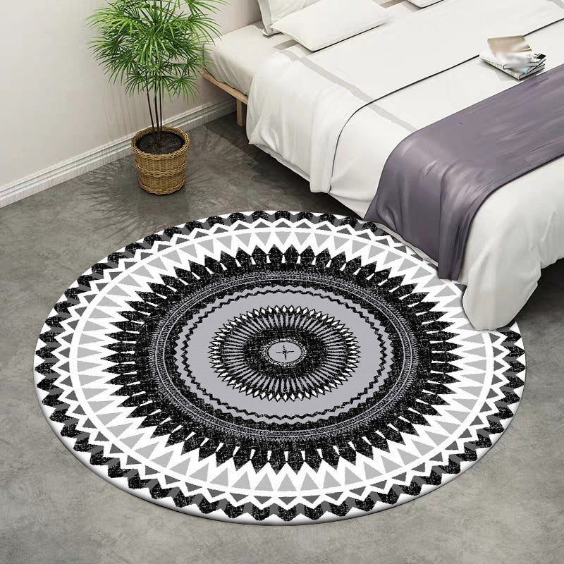 Vintage concentric circles pattern rug white and black tribal rug polyester washable non-slip backing rug for living room