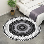 Vintage concentric circles pattern rug white and black tribal rug polyester washable non-slip backing rug for living room