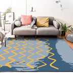 Casual Novelty Rug in Blue Geometric Wave Pattern Rug Polyester Stain Resistant Rug for Home Decoration