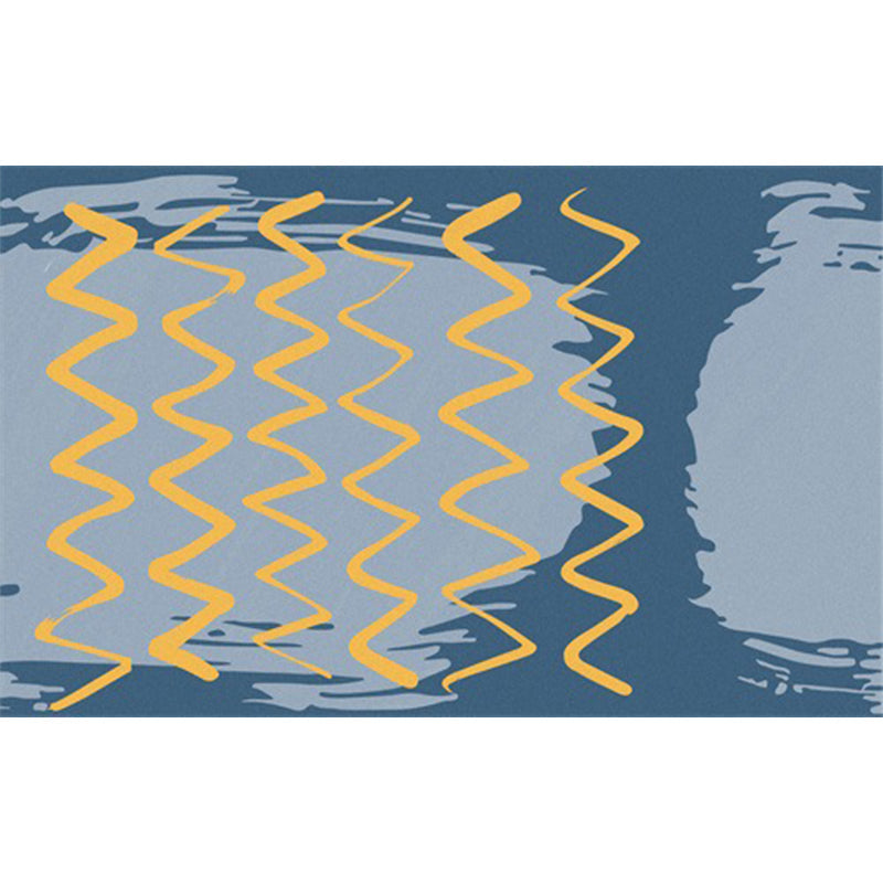 Casual Novelty Rug in Blue Geometric Wave Pattern Rug Polyester Stain Resistant Rug for Home Decoration