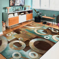 Brown and Blue Leisure Carpet Polyester Geometric Carpet Washable Non-Slip Underlay Carpet for the Living Room