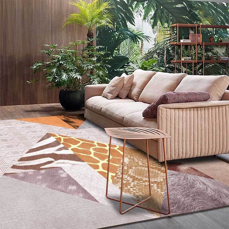 Funky Animal Skin Print Rug Pink Nordic Rug Polyester Washable Non-Slip Back Rug for Living Room