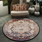 Shabby Chic Medallion Pattern Rug Red and Brown Polyester Rug Machine Washable Non-Slip Rug for the Bedroom
