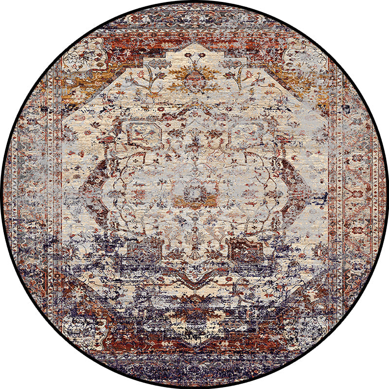 Shabby Chic Medallion Pattern Rug Red and Brown Polyester Rug Machine Washable Non-Slip Rug for the Bedroom