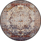 Shabby Chic Medallion Pattern Rug Red and Brown Polyester Rug Machine Washable Non-Slip Rug for the Bedroom