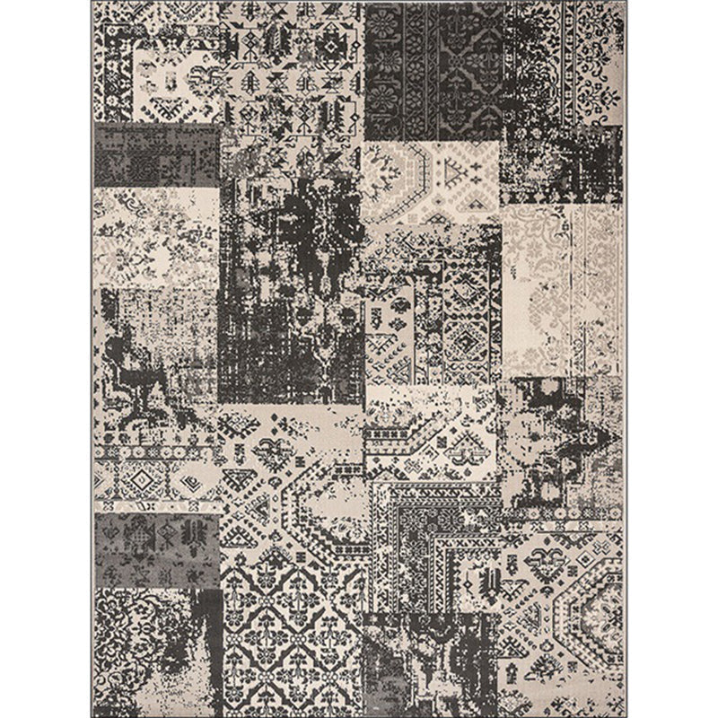 Gray Shabby Chic Carpet Polyester Tribal Pattern Carpet Washable Non-slip Backing Carpet for Living Room