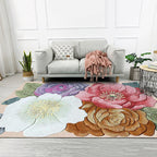 Retro floral pattern rug Multicolor shabby chic rug polyester washable non-slip bottom rug for living room