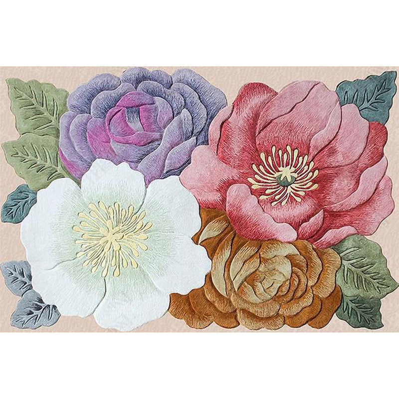Retro floral pattern rug Multicolor shabby chic rug polyester washable non-slip bottom rug for living room