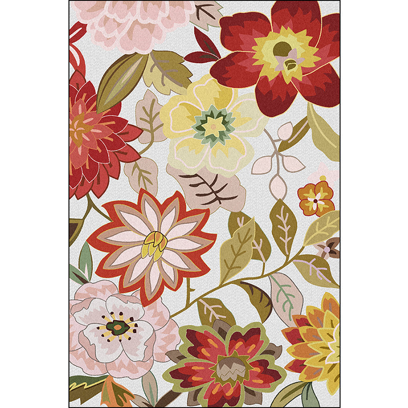 Classic floral patterned rug with leaf white and red traditional rug polyester washable non-slip backing living room wallpaper