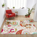 Vintage Paisley Pattern Rug White Polyester Rug Machine Washable Non-Slip Rug for Bedroom