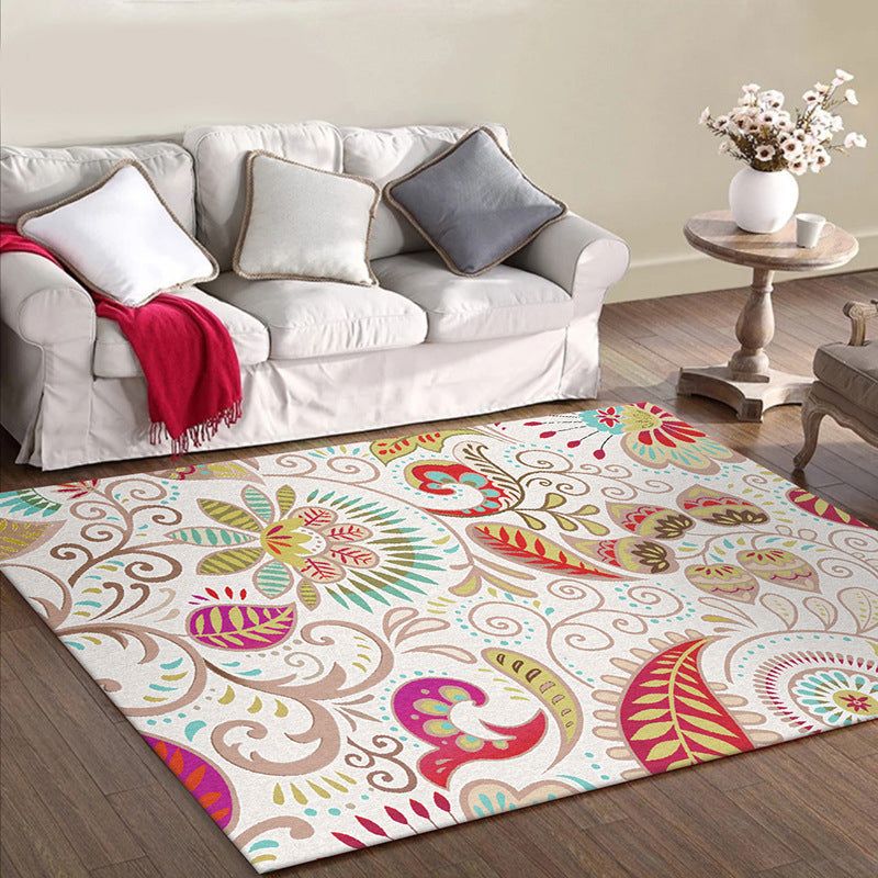 Vintage Paisley Pattern Rug White Polyester Rug Machine Washable Non-Slip Rug for Bedroom