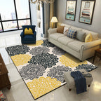 Vintage Floral Pattern Rug White and Yellow Polyester Rug Machine Washable Nonslip Area Rug for Bedroom