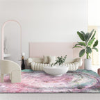 Modern abstract rug Pink and Green polyester rug machine washable non-slip rug for bedroom