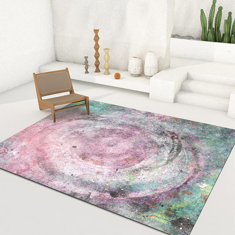 Modern abstract rug Pink and Green polyester rug machine washable non-slip rug for bedroom