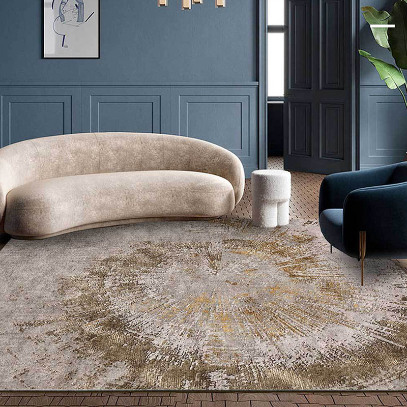 Unique Abstract Rug Brown Industrial Design Rug Polyester Washable Non-Slip Backing Rug for the Living Room