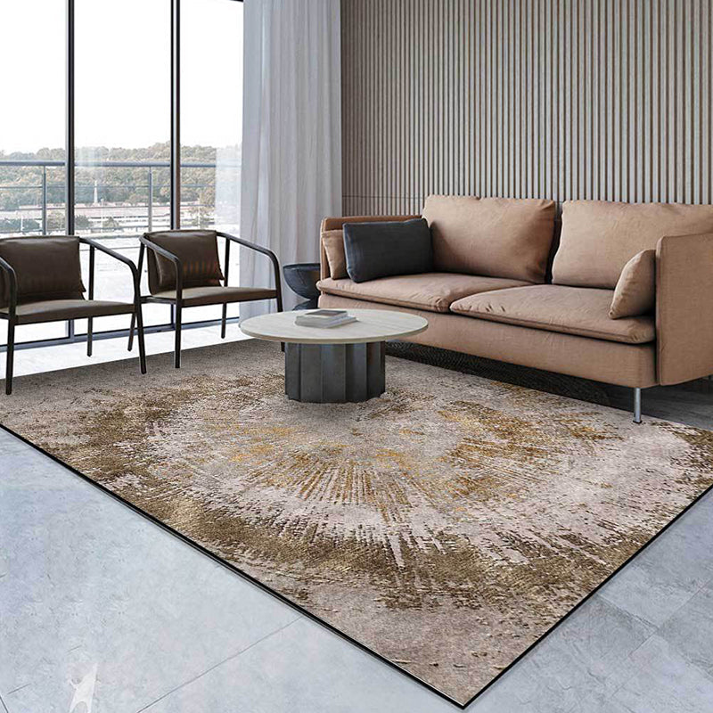 Unique Abstract Rug Brown Industrial Design Rug Polyester Washable Non-Slip Backing Rug for the Living Room
