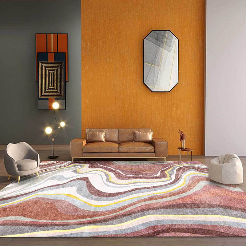 Pink and White Nordic Mat Polyester Swirl Stripe Pattern Carpet Washable Non-Slip Back Carpet for Living Room
