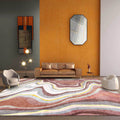 Pink and White Nordic Mat Polyester Swirl Stripe Pattern Carpet Washable Non-Slip Back Carpet for Living Room