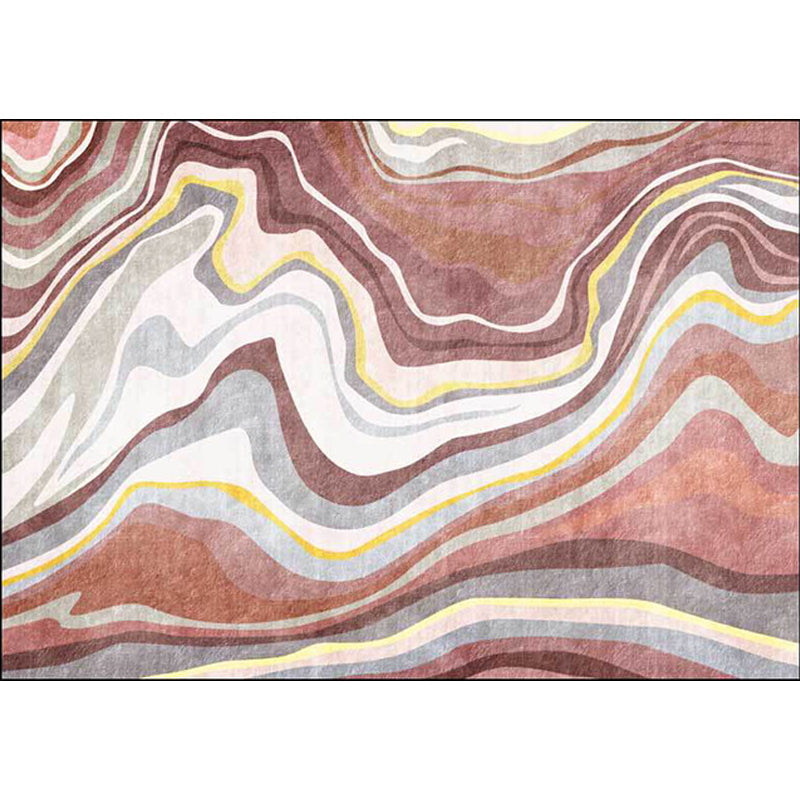 Pink and White Nordic Mat Polyester Swirl Stripe Pattern Carpet Washable Non-Slip Back Carpet for Living Room
