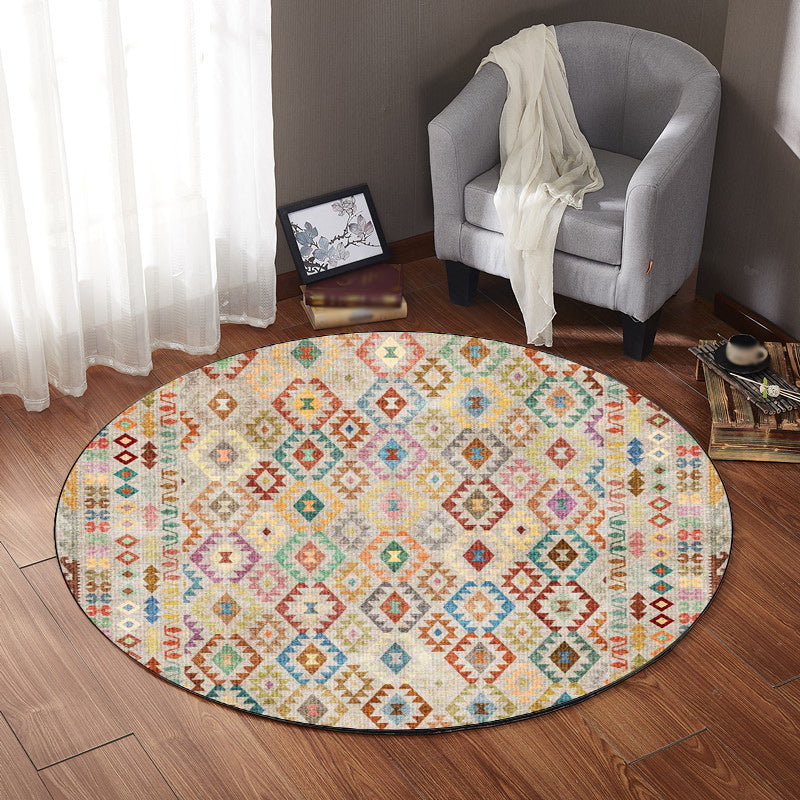 American Geometric Pattern Rug Beige Polyester Rug Machine Washable Non-Slip Rug for Bedroom