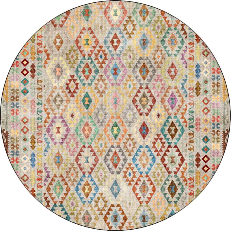 American Geometric Pattern Rug Beige Polyester Rug Machine Washable Non-Slip Rug for Bedroom