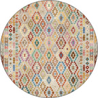 American Geometric Pattern Rug Beige Polyester Rug Machine Washable Non-Slip Rug for Bedroom