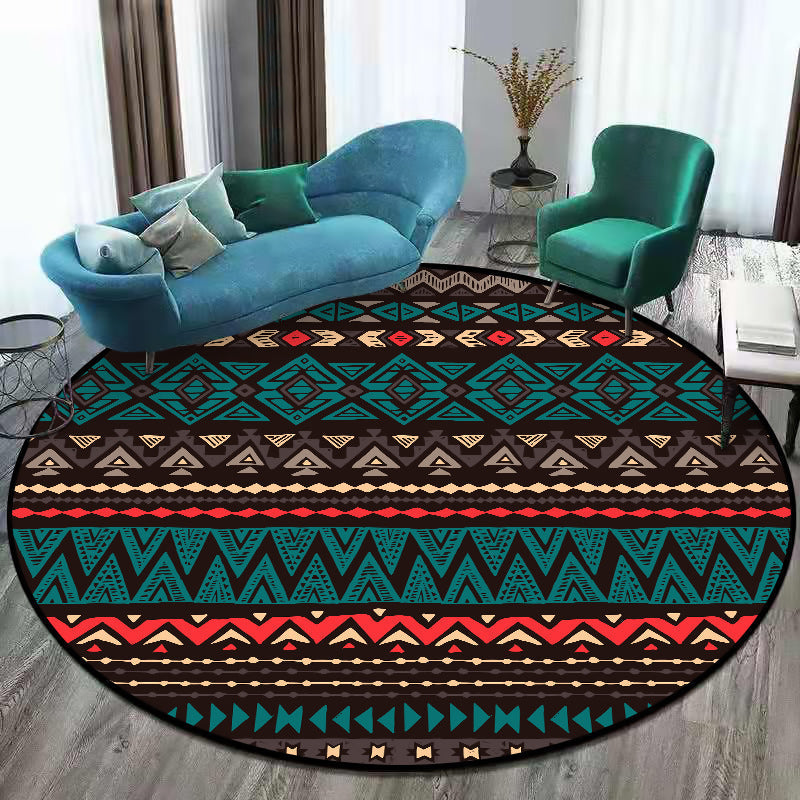 Green Southwest Carpet Polyester geometric pattern rug washable non-slip backing rug for living room
