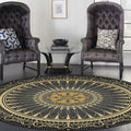 Vintage Floral Pattern Rug Black Tribal Rug Polyester Washable Anti-Slip Backing Rug for Living Room