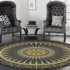 Vintage Floral Pattern Rug Black Tribal Rug Polyester Washable Anti-Slip Backing Rug for Living Room