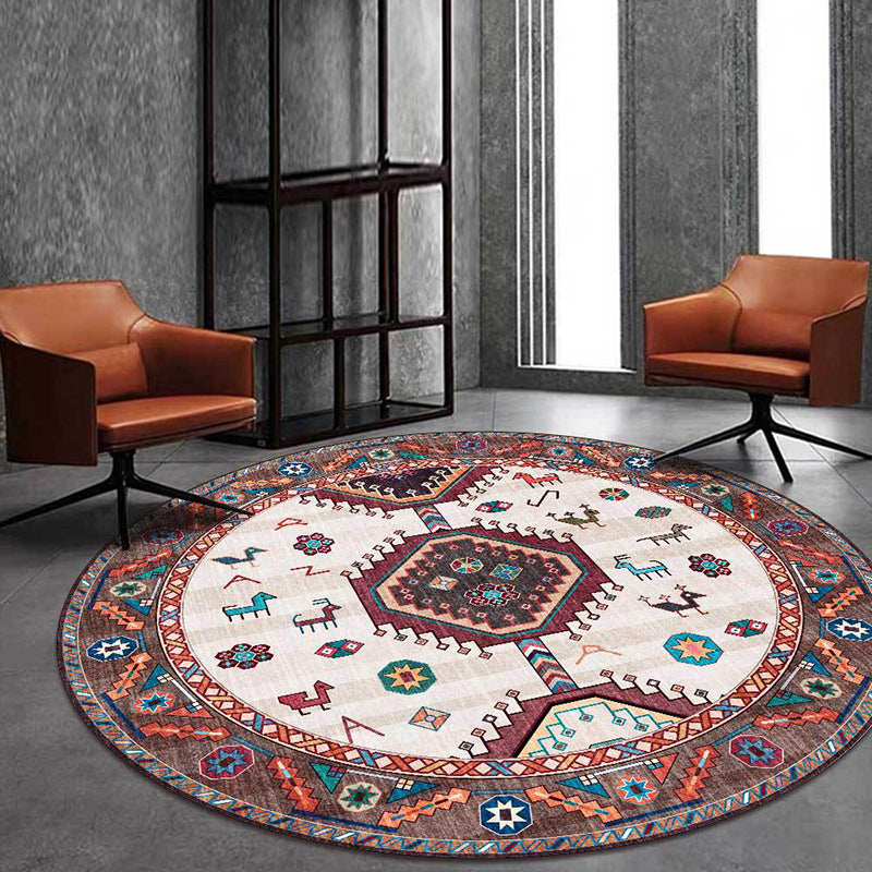 Brown and Beige Southwestern Carpet Polyester Tribal Pattern Carpet Washable Non-Slip Back Carpet for Living Room