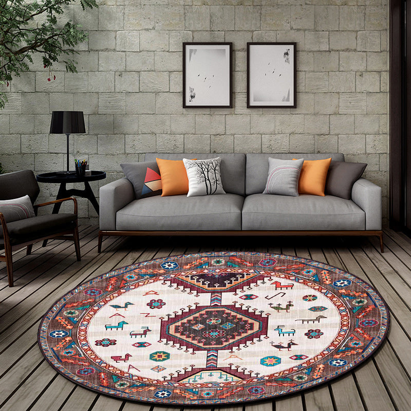 Brown and Beige Southwestern Carpet Polyester Tribal Pattern Carpet Washable Non-Slip Back Carpet for Living Room