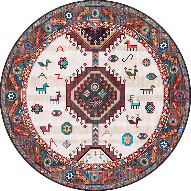 Brown and Beige Southwestern Carpet Polyester Tribal Pattern Carpet Washable Non-Slip Back Carpet for Living Room