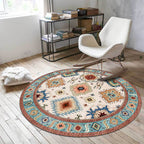 Vintage Southwest Pattern Rug with floral apricot and blue tribal rug, polyester washable, non-slip backing area rug for living room
