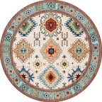 Vintage Southwest Pattern Rug with floral apricot and blue tribal rug, polyester washable, non-slip backing area rug for living room