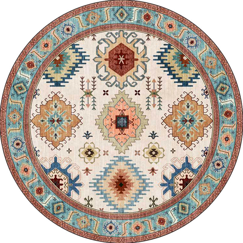 Vintage Southwest Pattern Rug with floral apricot and blue tribal rug, polyester washable, non-slip backing area rug for living room