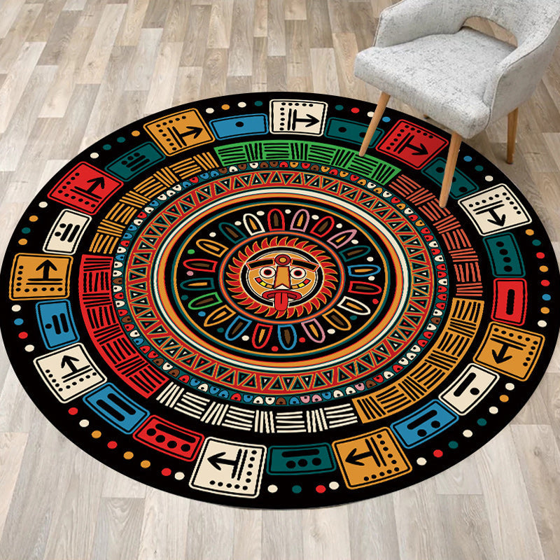 Multicolored southwestern rug made of polyester with tribal pattern, washable, non-slip backing rug for the living room