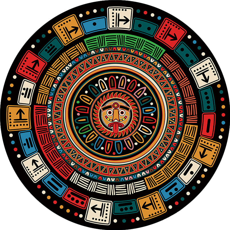 Multicolored southwestern rug made of polyester with tribal pattern, washable, non-slip backing rug for the living room