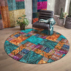 Vintage Tribal Pattern Rug Green Tribal Rug Polyester Washable Non-Slip Mat Rug for Living Room