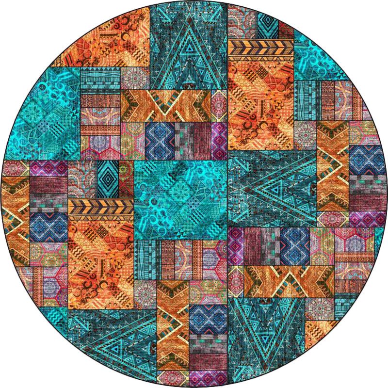 Vintage Tribal Pattern Rug Green Tribal Rug Polyester Washable Non-Slip Mat Rug for Living Room