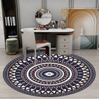 Vintage concentrated circles pattern rug blue and green tribal rug polyester washable with anti-slip backing rug for living room