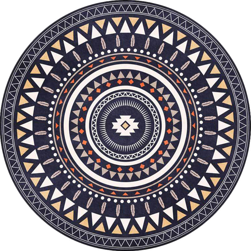 Vintage concentrated circles pattern rug blue and green tribal rug polyester washable with anti-slip backing rug for living room