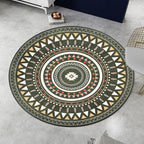 Vintage concentrated circles pattern rug blue and green tribal rug polyester washable with anti-slip backing rug for living room
