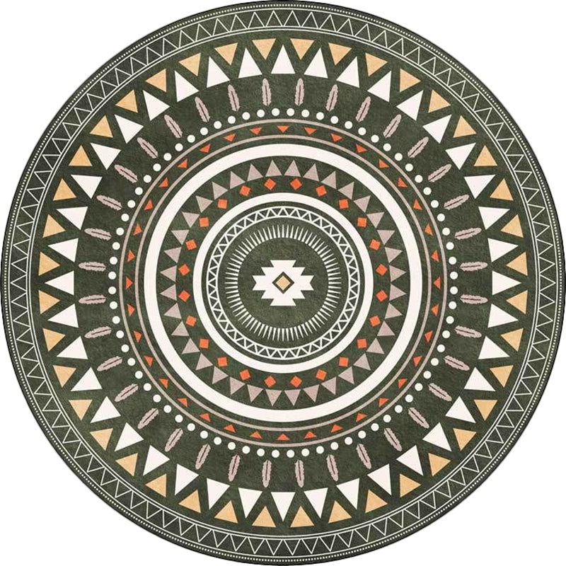 Vintage concentrated circles pattern rug blue and green tribal rug polyester washable with anti-slip backing rug for living room