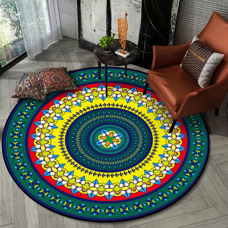 Classic concentrated circles pattern rug green and yellow tribal rug polyester washable non-slip back area rug for living room