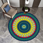 Classic concentrated circles pattern rug green and yellow tribal rug polyester washable non-slip back area rug for living room